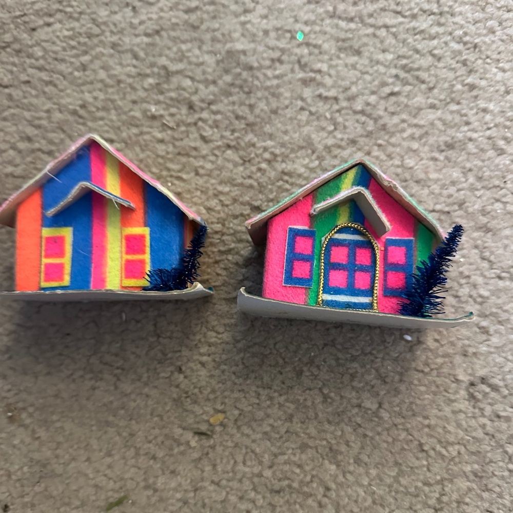 2 rare vintage neon putz houses